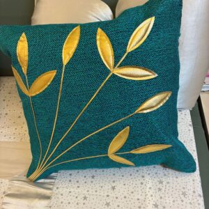 Emerald Teal & Gold Leaf Cushion Cover Set of -2