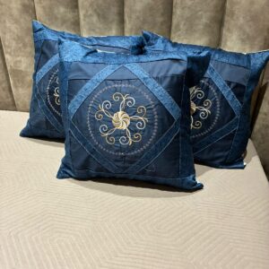 Luxury Navy Blue Embroidered Cushion Covers 16x16 – Premium Home Décor by Crownvere